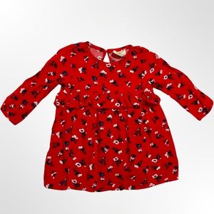 CRAZY 8 | FLORAL RUFFLE DRESS | RED | LONG SLEEVE | TODDLER GIRL | SIZE 12-18M